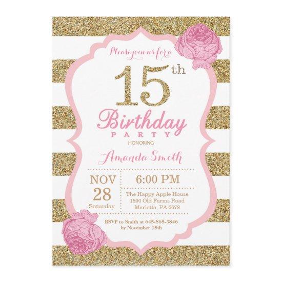 Pink and Gold 15th Birthday  Floral