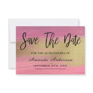 Pink And Gold Brush Script Quinceanera Save The Date