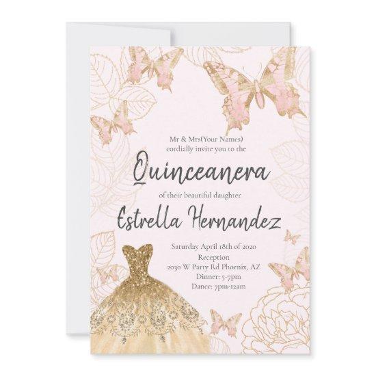 Pink and Gold Butterfly Quinceanera