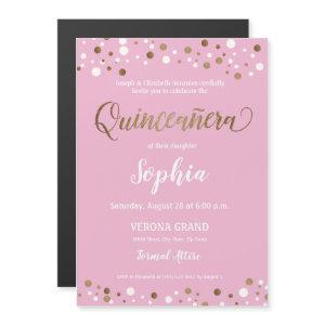 Pink and Gold Confetti Quinceanera 15th birthday Magnetic
