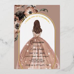 Pink and Gold Floral Arch Quinceañera Real Foil