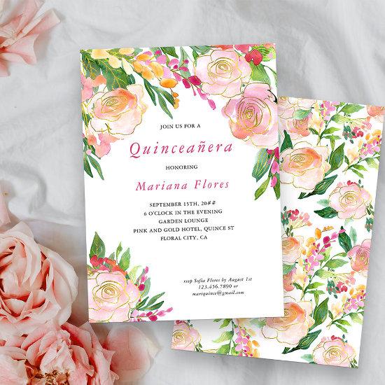 Pink and Gold Floral Chic Quinceanera