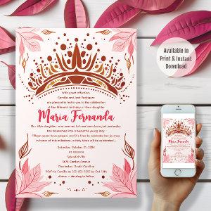 Pink and Gold Floral Crown Quinceañera Party