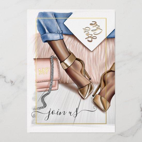 Pink and Gold Monogram Chic Quinceañera Foil Invit Foil