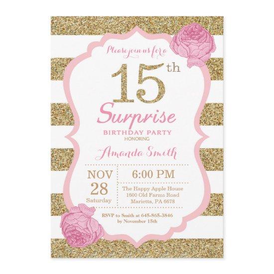 Pink and Gold Surprise 15th Birthday