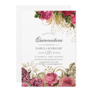 Pink and Gold Vintage Floral Quinceañera