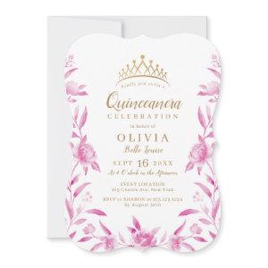 Pink and gold watercolor floral Quinceanera
