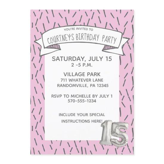 Pink and Gray Balloon Girls 15th Birthday Party