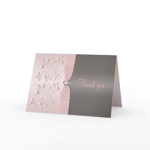 Pink and Gray Floral Thank You Card