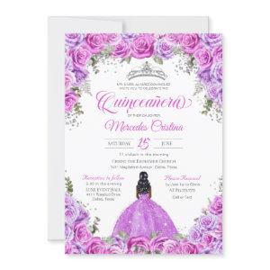 Pink and Purple Roses & Silver Tiara Quinceanera