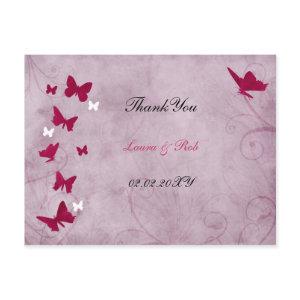 pink and purple vintage butterfly Thank You Postcard