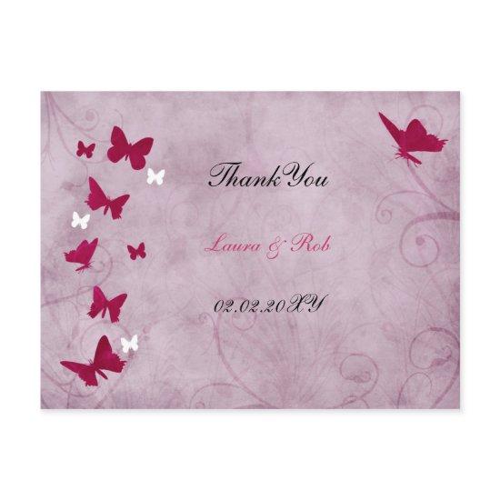 pink and purple vintage butterfly Thank You Postcard