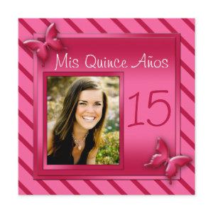 Pink and Red Stripe Photo Quinceañera