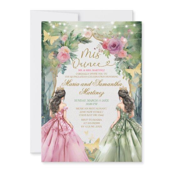 Pink and Sage Green Twin Royal Princess Mis Quince