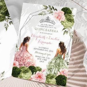 Pink and Sage Green Twins Geometric Quinceañera