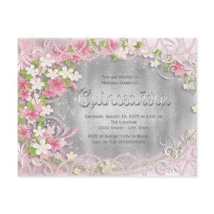 Pink and Silver Foil Floral Quinceañera