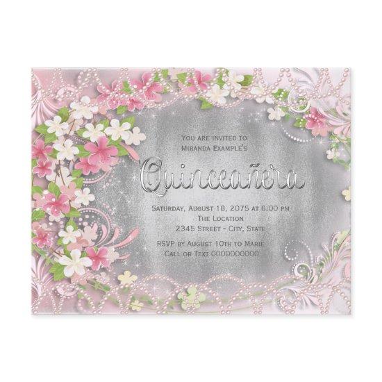 Pink and Silver Foil Floral Quinceañera