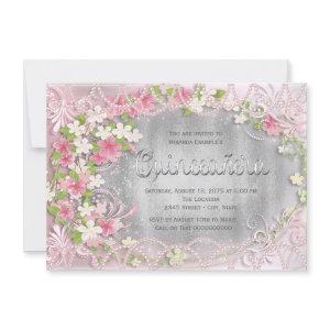 Pink and Silver Foil Floral Quinceañera