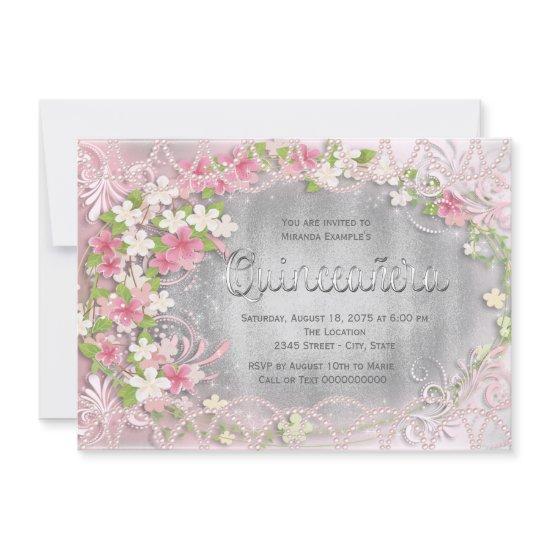 Pink and Silver Foil Floral Quinceañera