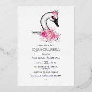 Pink and Silver Swan Quinceañera Foil