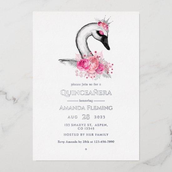 Pink and Silver Swan Quinceañera Foil