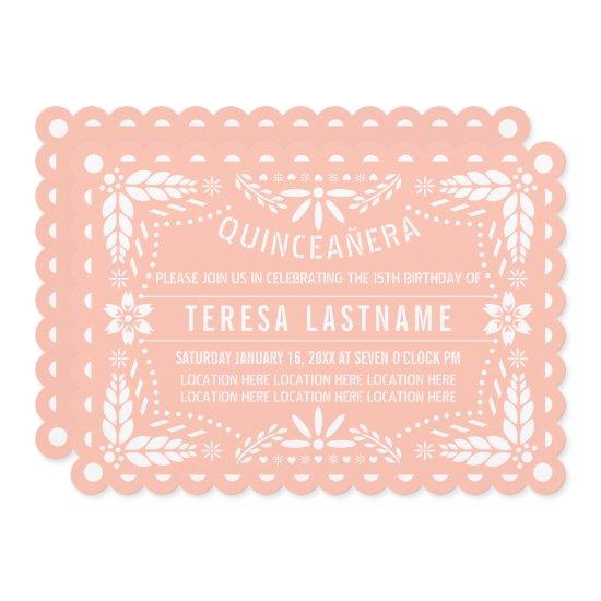 Pink and white papel picado Quinceañera