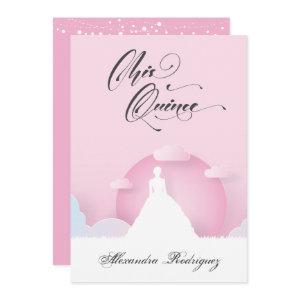 Pink and White Silhouette with Moon Quinceanera