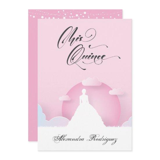 Pink and White Silhouette with Moon Quinceanera