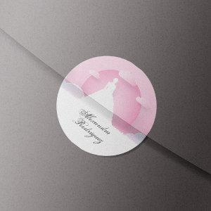 Pink and White Silhouette with Moon Quinceanera Classic Round Sticker