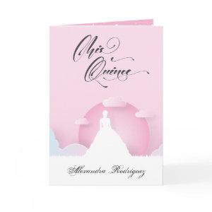 Pink and White Silhouette with Moon Quinceanera