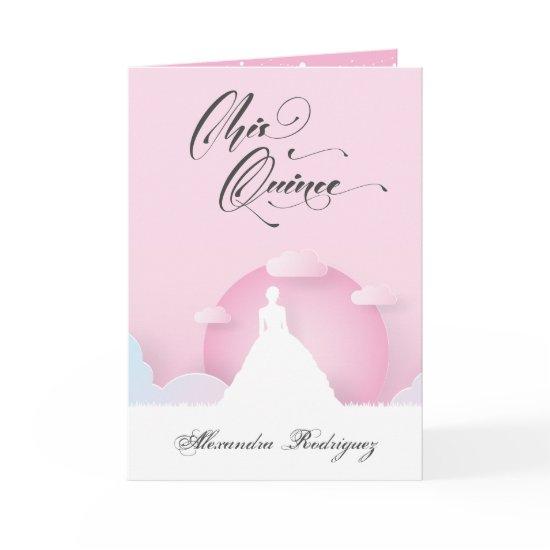 Pink and White Silhouette with Moon Quinceanera