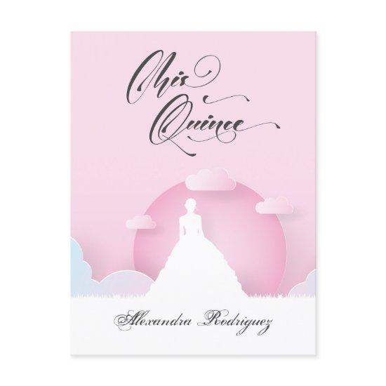 Pink and White Silhouette with Moon Quinceanera  Postcard