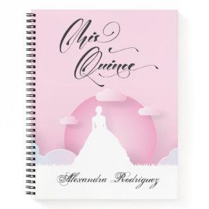 Pink and White Silhouette with Moon Quinceanera Notebook