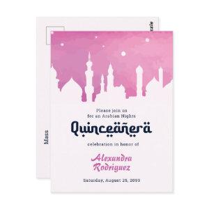 Pink Arabian Nights Watercolor Quinceañera Postcard