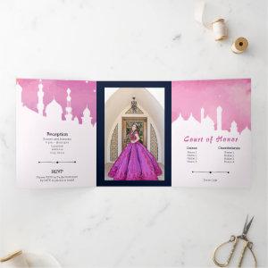 Pink Arabian Nights Watercolor Quinceañera Tri-Fold