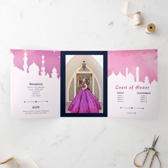 Pink Arabian Nights Watercolor Quinceañera Tri-Fold