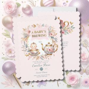 Pink Baby Brewing Tea Party Shower Floral Brunch