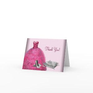 Pink Ball Gown High Heels Tiara Thank You Cards