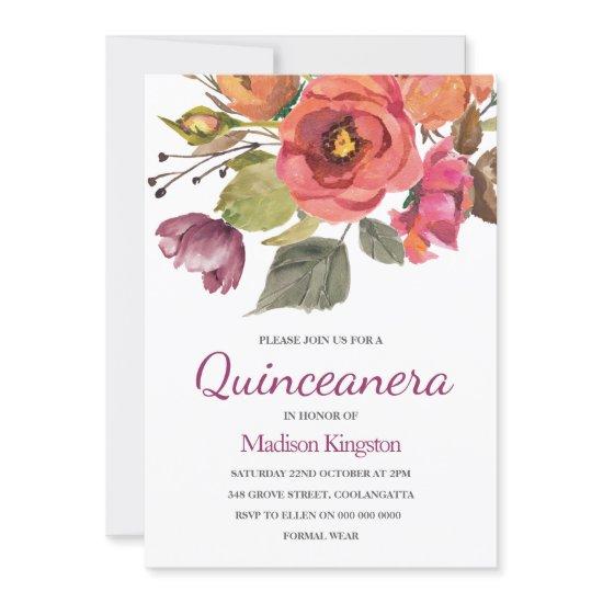 Pink Berry Flowers Quinceanera Celebration Invite