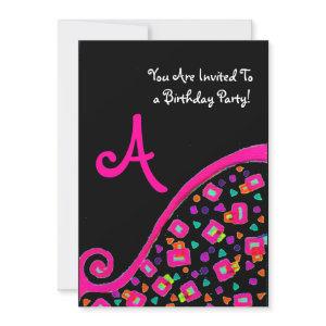 PINK BLACK ABSTRACT DECO BIRTHDAY PARTY MONOGRAM