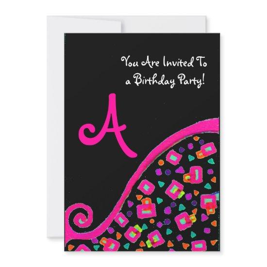 PINK BLACK ABSTRACT DECO BIRTHDAY PARTY MONOGRAM