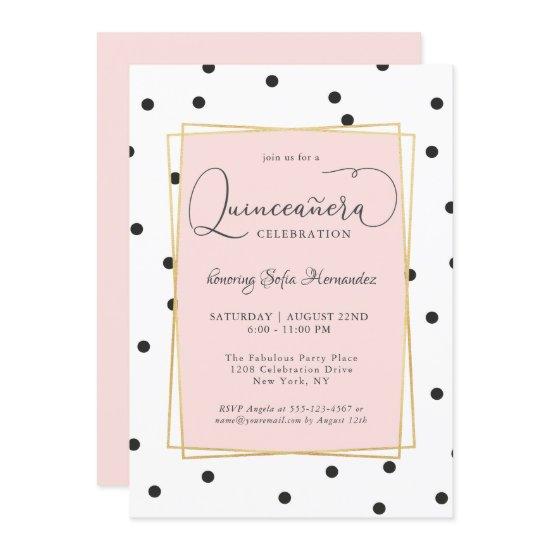 Pink Black and Gold Confetti Dots Quinceanera