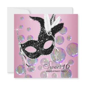 Pink Black Bubbles Sweet Sixteen Masquerade Party