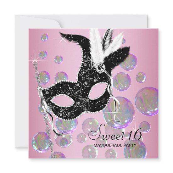 Pink Black Bubbles Sweet Sixteen Masquerade Party