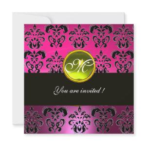 PINK BLACK DAMASK MONOGRAM, yellow topaz