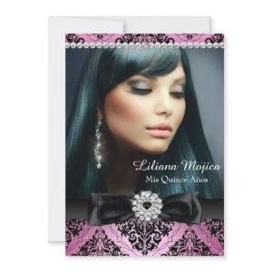 Pink Black Diamond Bow & Damask Quinceanera