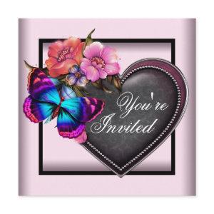 Pink Black Heart Butterfly Party