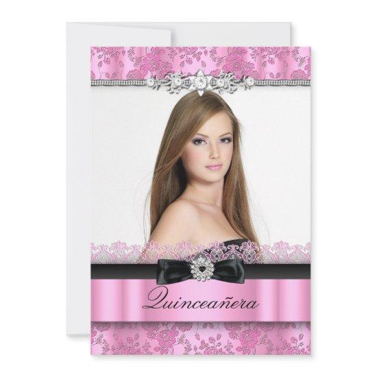 Pink & Black Lace Photo Quinceanera