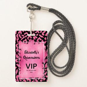 Pink Black Leopard Quinceañera Invite VIP Pass Badge