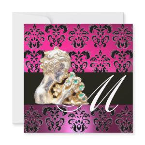 PINK, BLACK, PURPLE,DAMASK JEWEL MONOGRAM  fuchsia